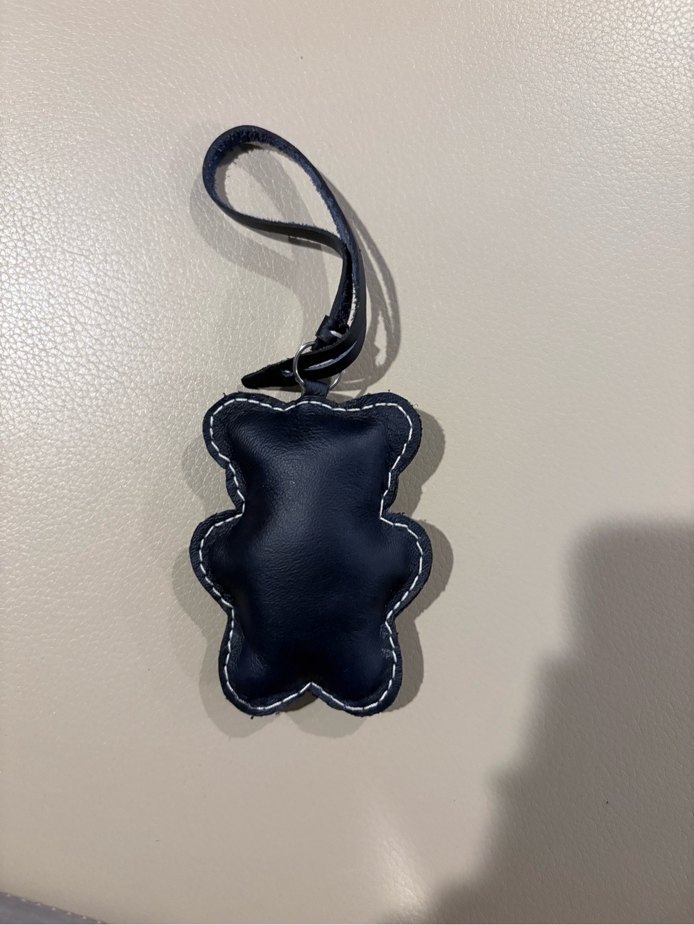 Navy Bear Leather Bag Charm Keychain